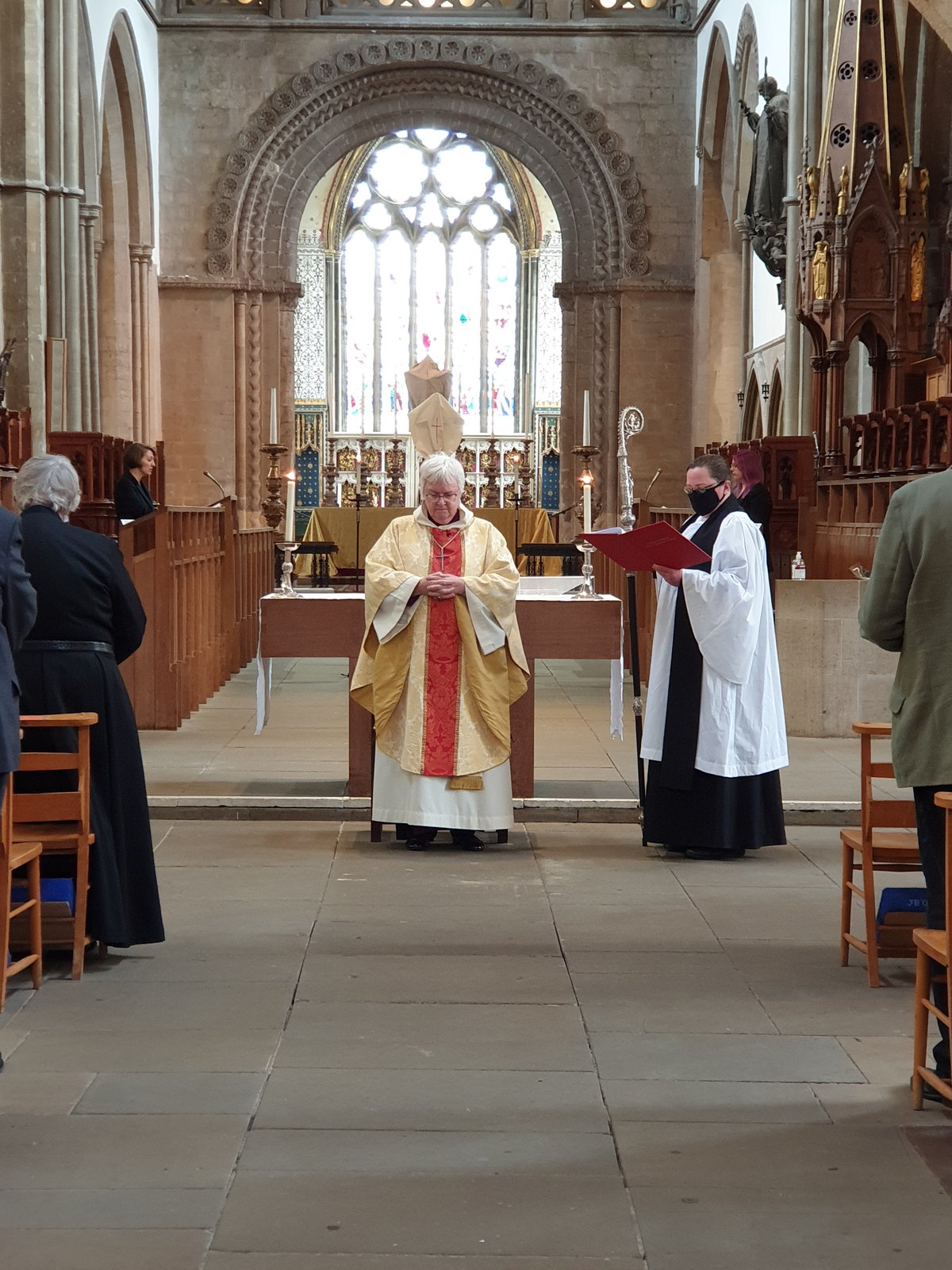 Bishop June delivering a service at the altar of Llandaff Cathedral