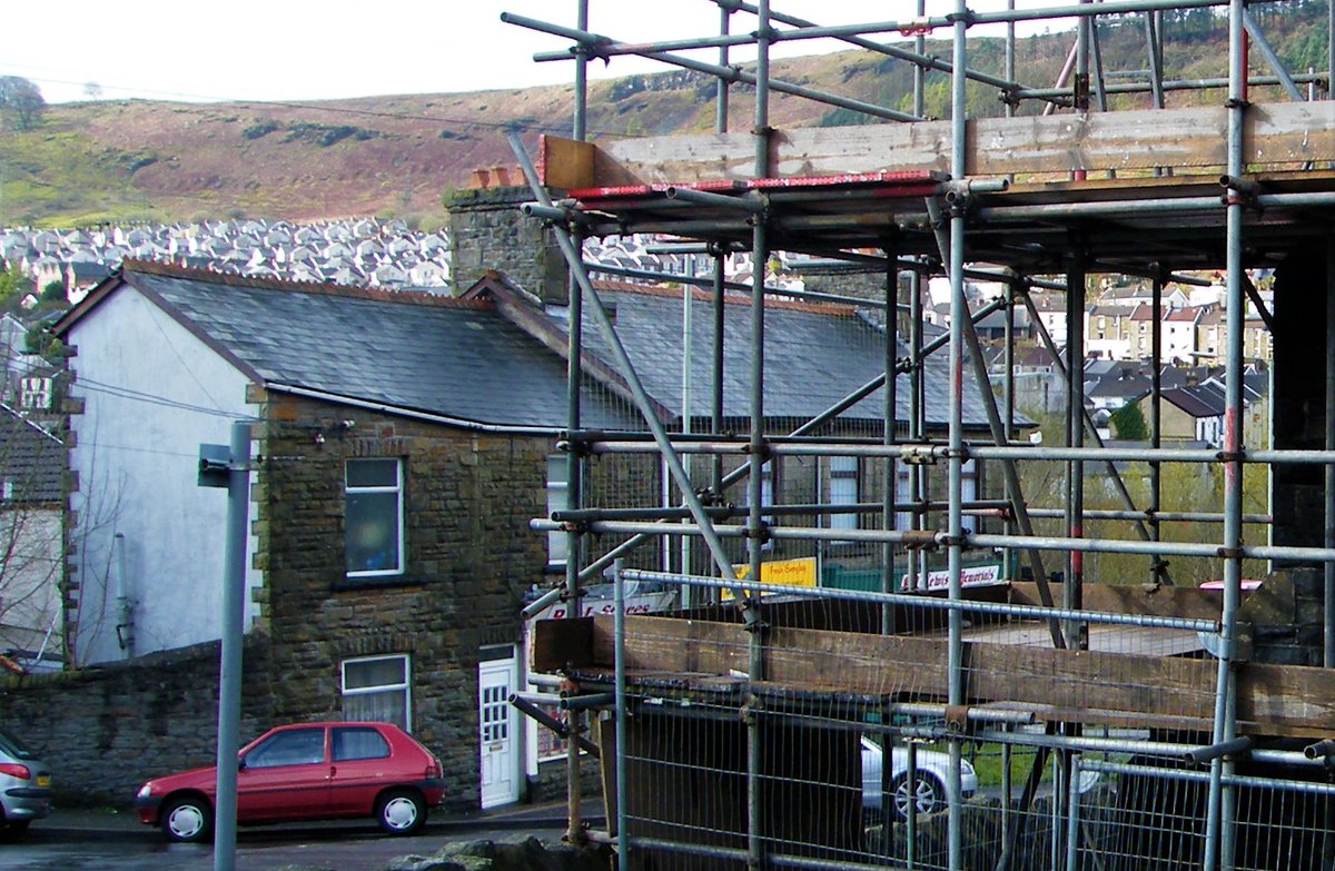 Scaffolding around a building in the Valleys