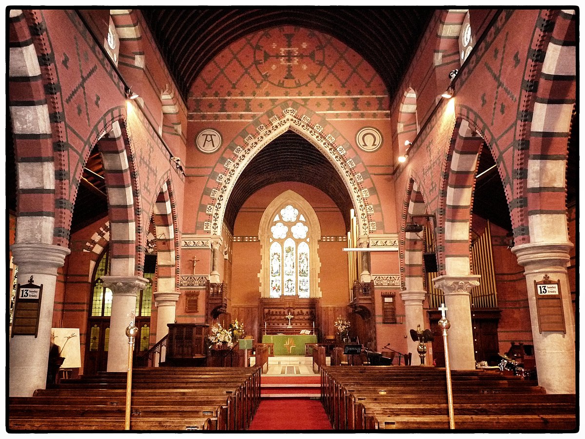 Interior of the church showing decorative brickwork