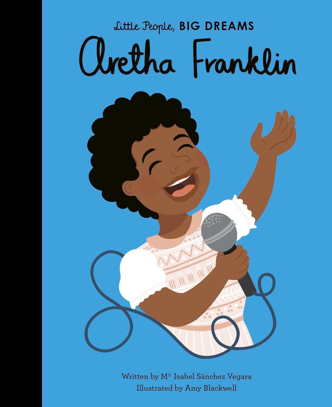 Image from a book cover of an illustration of Aretha Franklin singing into a microphone.