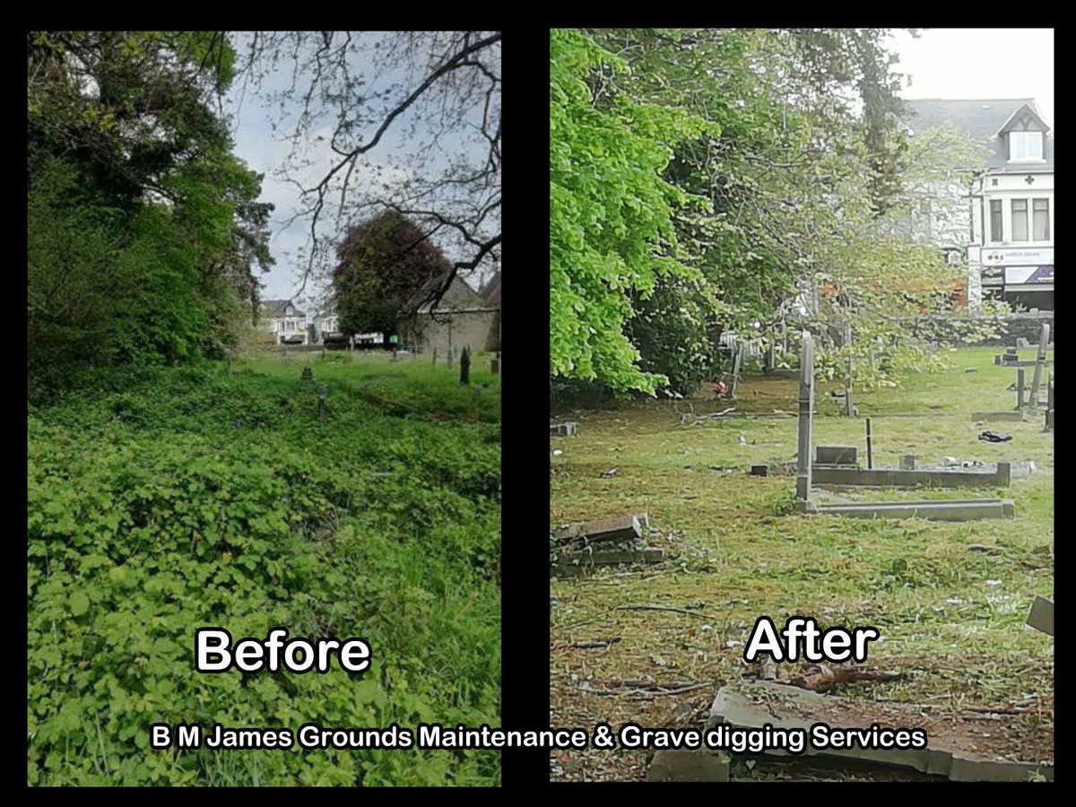 Before and after grounds and headstones had been cleared. Bushes and shrubbery moved so the graves are more clear