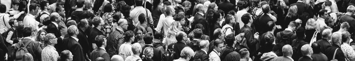 Black and white image of a crowd of people