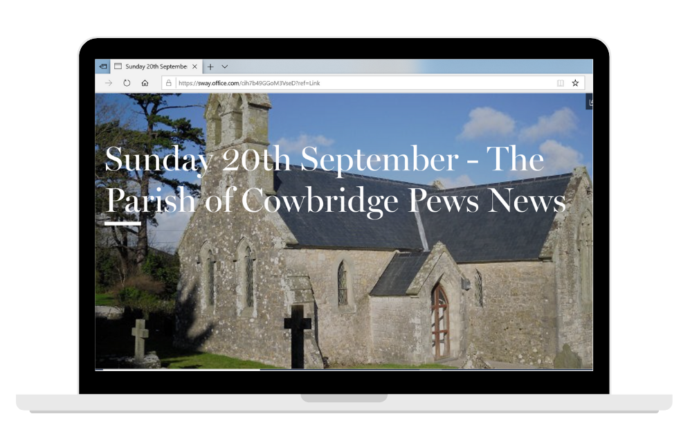 An image of a laptop showing e-newsletter The Parish of Cowbridge Pews News