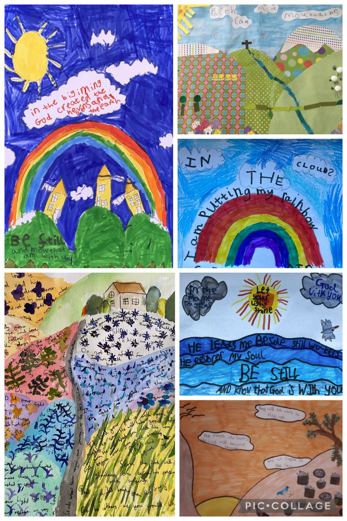 Young children's colourful artwork based on Christian artist