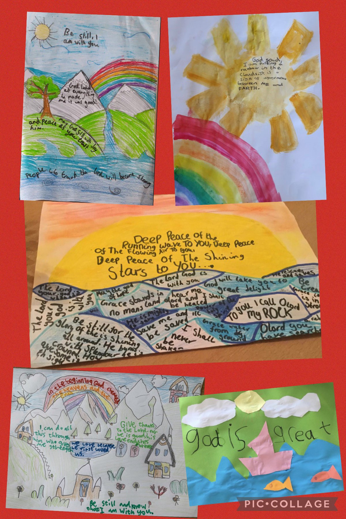 Young children's colourful artwork based on Christian artist