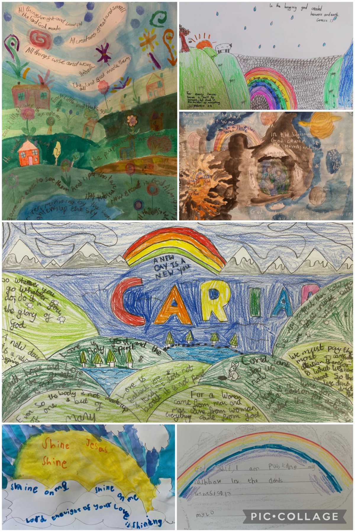 Young children's colourful artwork based on Christian artist