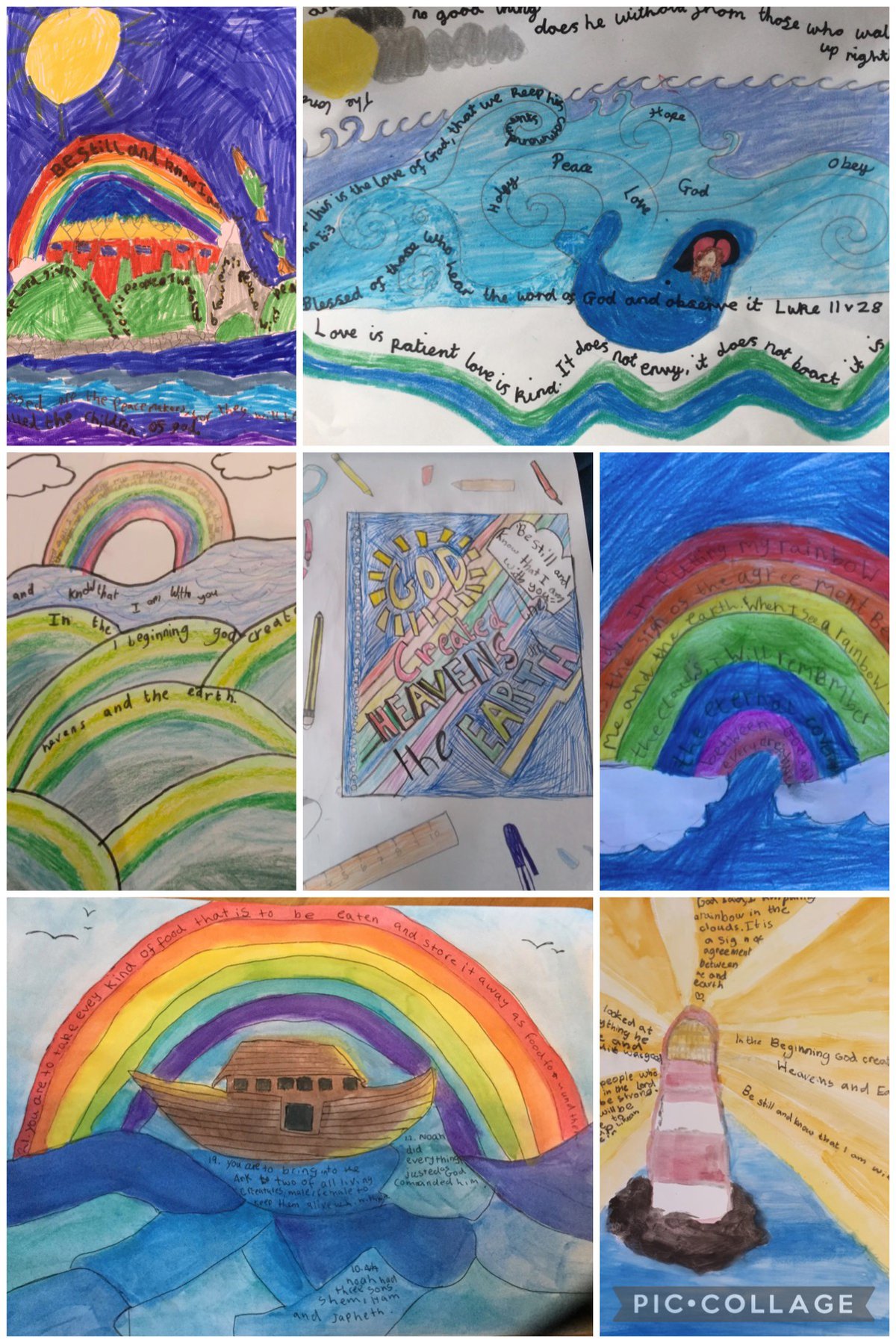 Young children's colourful artwork based on Christian artist