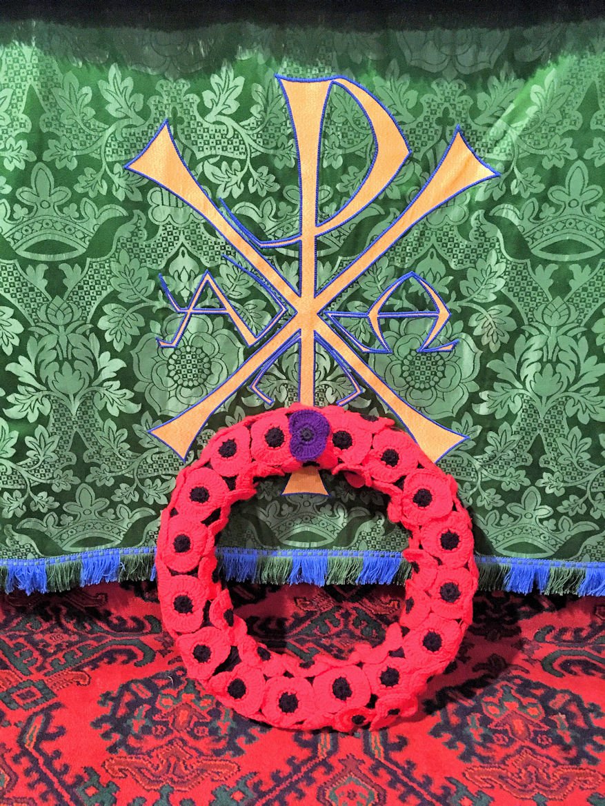 Knitted poppies at St Margaret's Church Roath