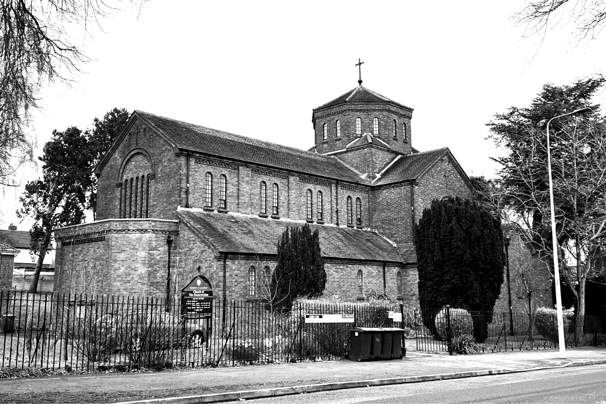 Church of the Resurrection Ely in black and white