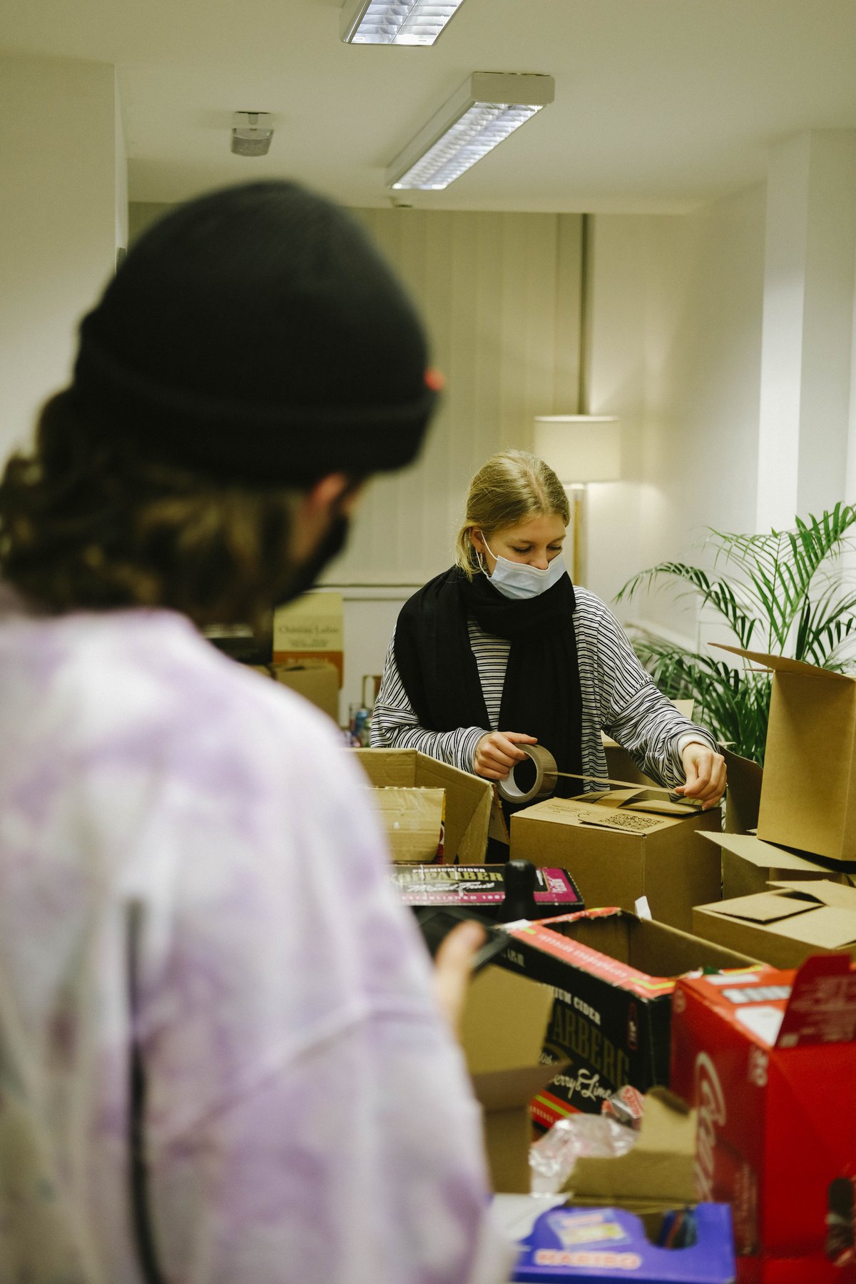 Volunteers packing Christmas gifts at Christmas time