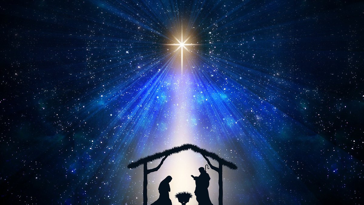 Nativity star shining over the birth of Jesus