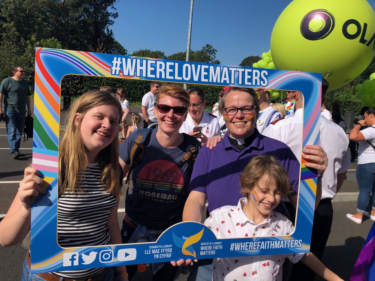 Rev'd Rose Hill and her family at Pride Cymru