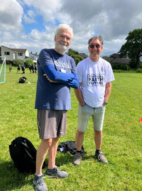 Brian and Steve pose for the camera at the North Cardiff MA Football Camp