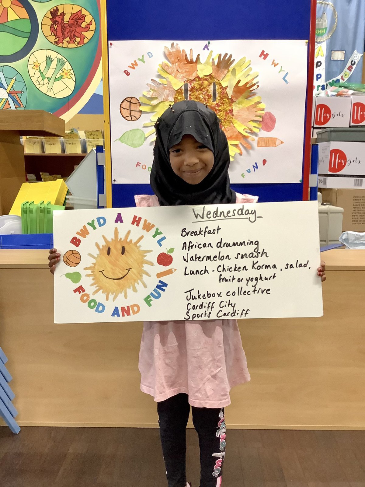 Pupil at St Mary's Primary school enjoying Fun and Food