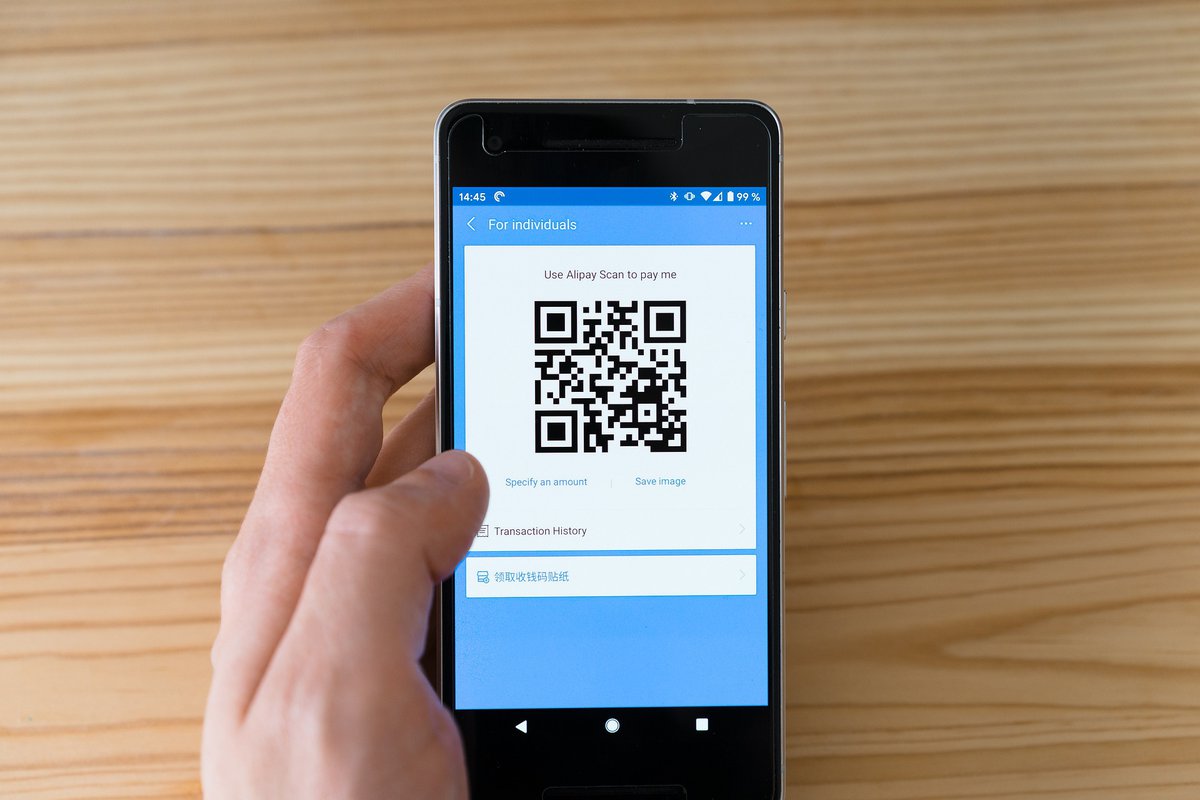 A QR code displaying on a mobile phone