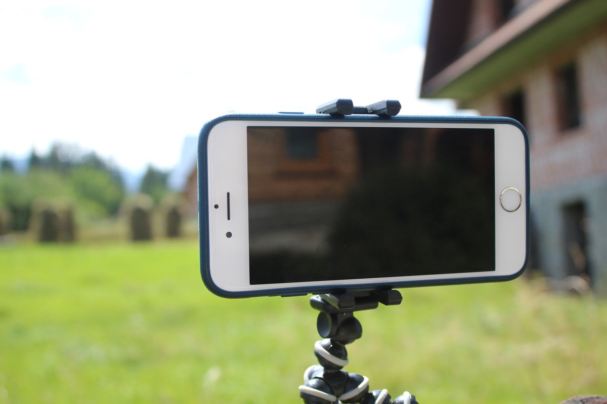 iPhone on a camera tripod