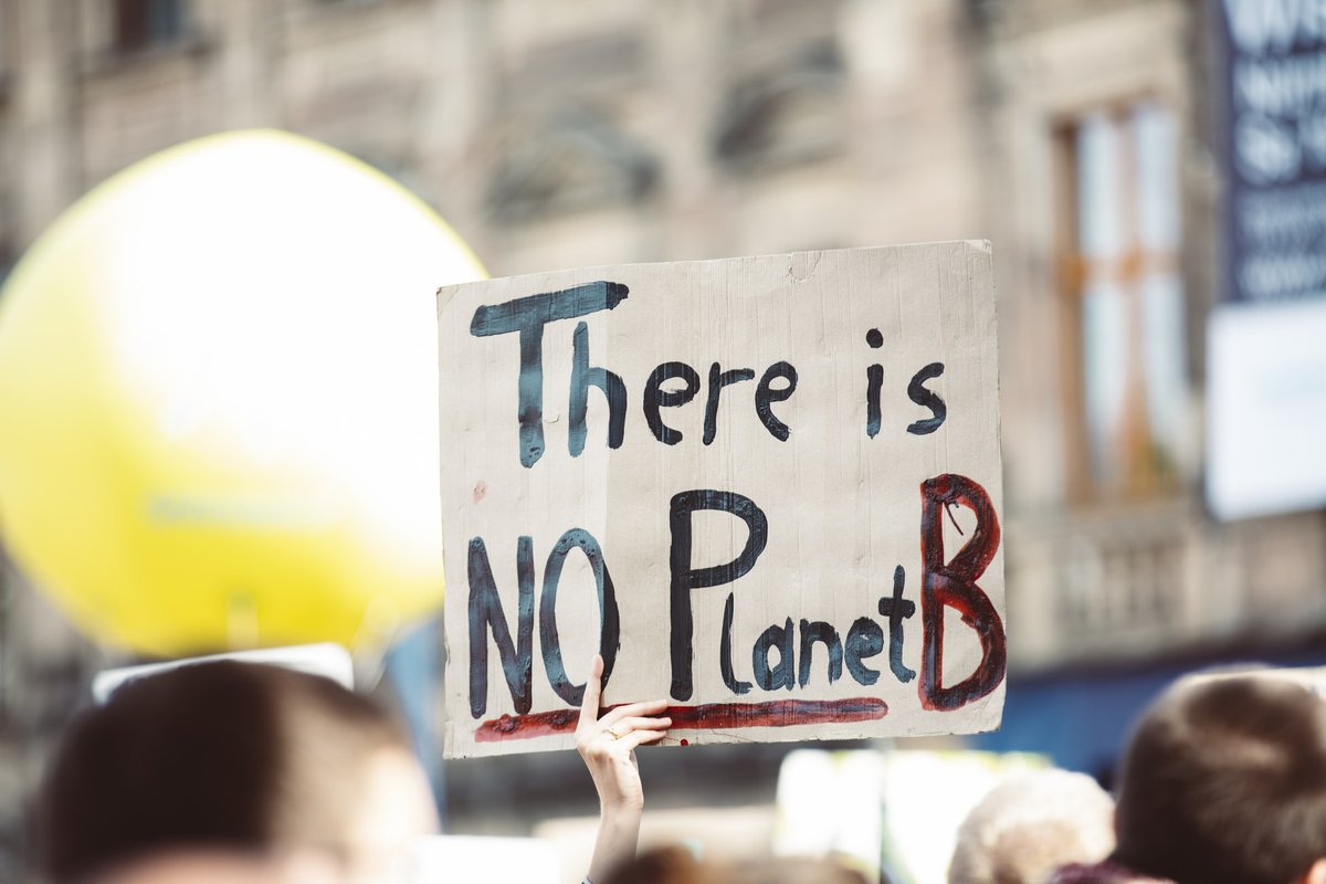 Climate activist sign held up that says "there is no planet B"